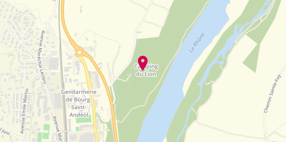 Plan de Camping en Ardèche : Camping du Lion, Qur de l'Île du Chenevier, 07700 Bourg-Saint-Andéol